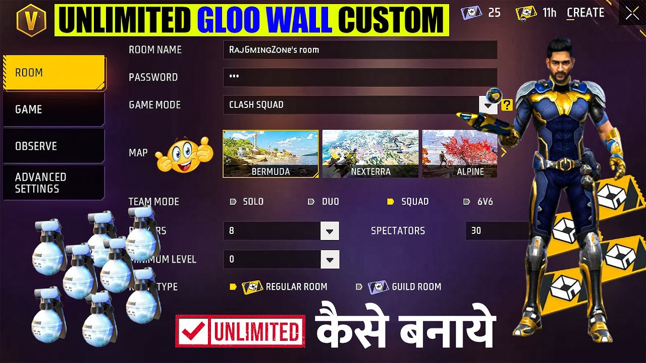 Custom Me Unlimited Gloo Wall Kaise Banaye || How To Make Unlimited Gloo Wall Custom In Free Fire