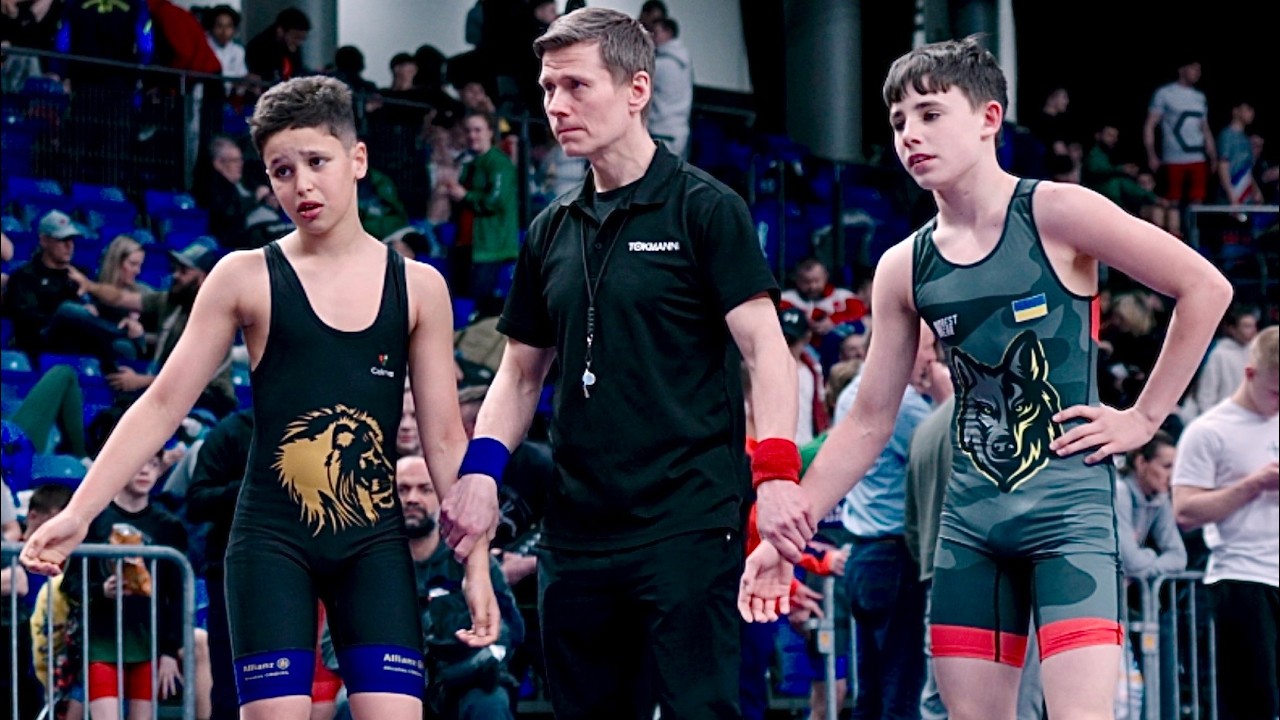 U13 Denys Siedykh (UKR) vs Ahmed Hadji (FRA) 47kg. Freestyle boys wrestling tournament. B-cam-man