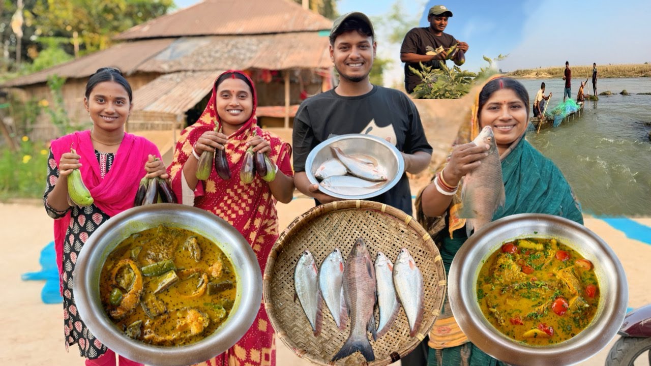 নদীর কালবাউস মাছ বেগুন দিয়ে আর সরষে–পোস্ত বাটা দিয়ে ফলি মাছের ঝোল। #village_cooking_vlog