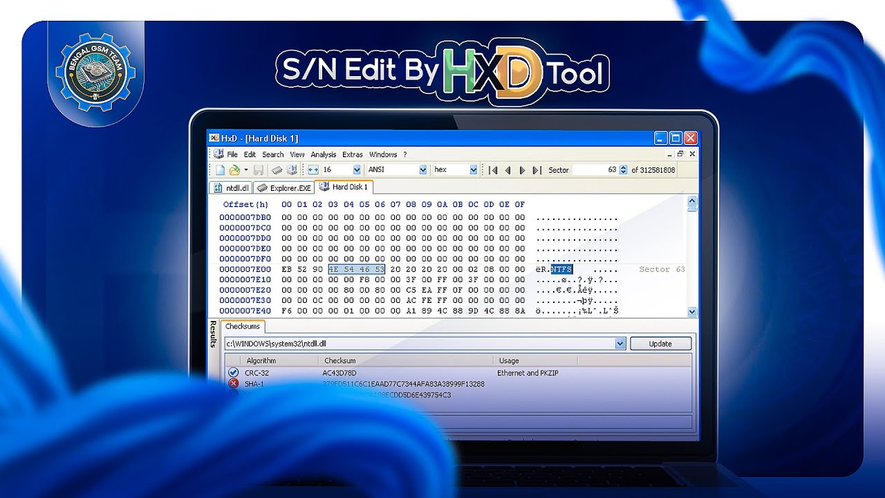 How to locate the Serial Number and modify data using HxD Hex Editor