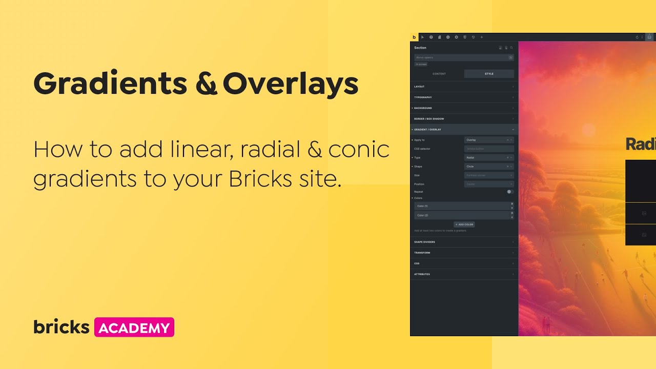 Bricks - Gradients & Overlays (Linear, Radial, Conic)