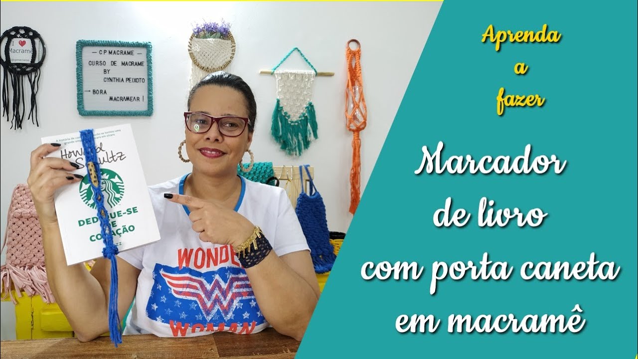 Como fazer marcador de livro com porta caneta em macramê