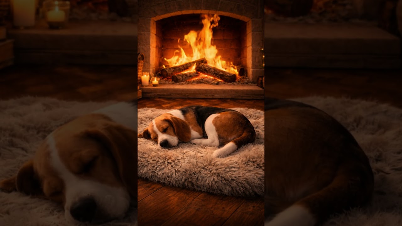 🐶🔥 Cozy Fireplace Ambience | Sleeping Dog & Crackling Fire Sounds