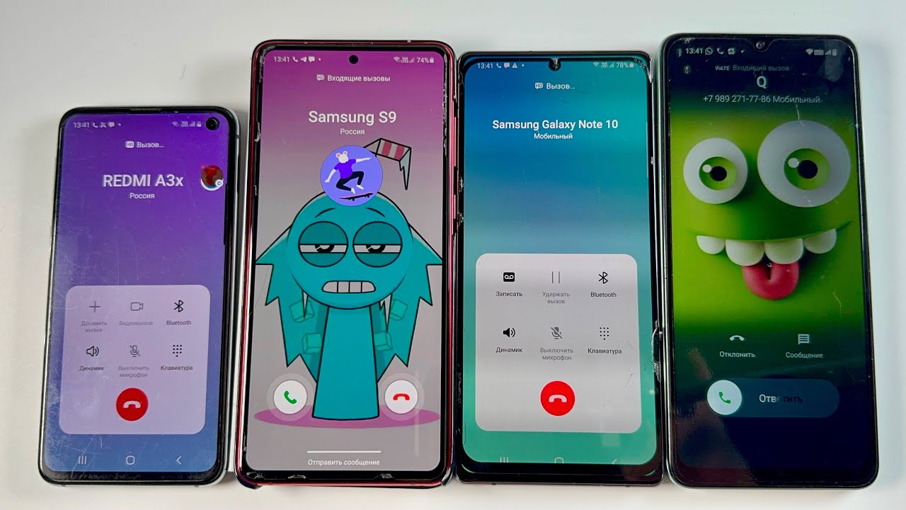 Outgoing Calls Samsung Galaxy S10e + Redmi A3X + Samsung Galaxy Note 10 and Note 20 