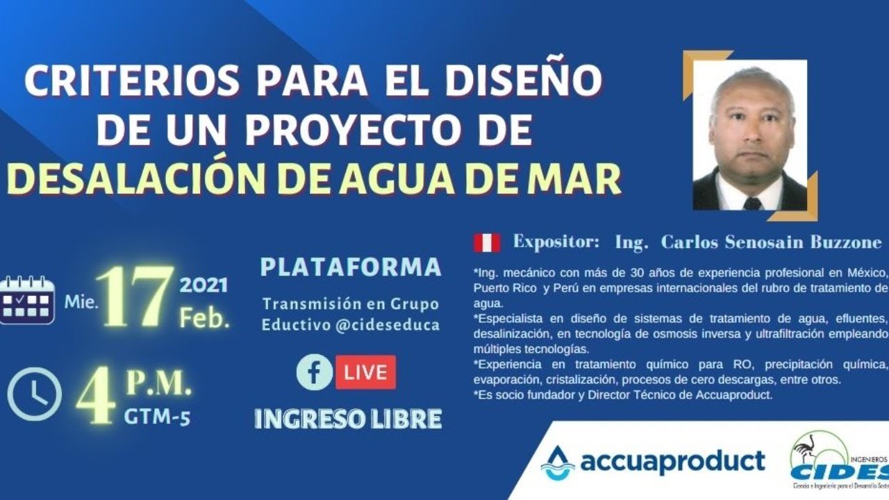 WEBINAR: CRITERIOS PARA EL DISEÑO DE UN PROYECTO DE DESALACIÓN DE AGUA DE MAR