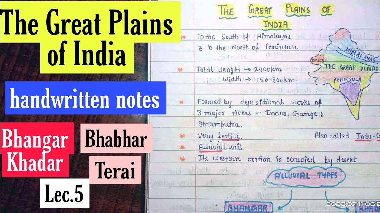 The Great Plains of India || Bhangar, Khadar & Bhabar, Terai ||Handwritten Notes || Lec.5 ||