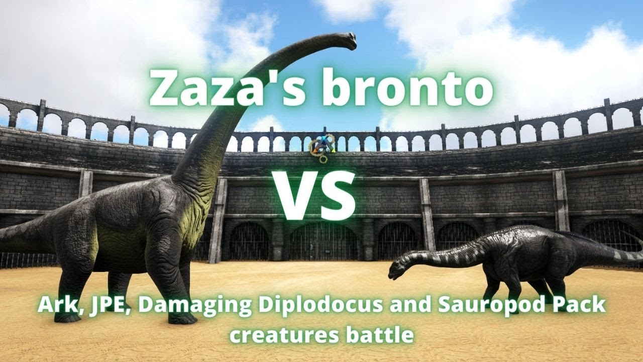 Zaza's bronto vs Ark, JPE, Sauropods pack and Damaging Diplodocus creatures battle