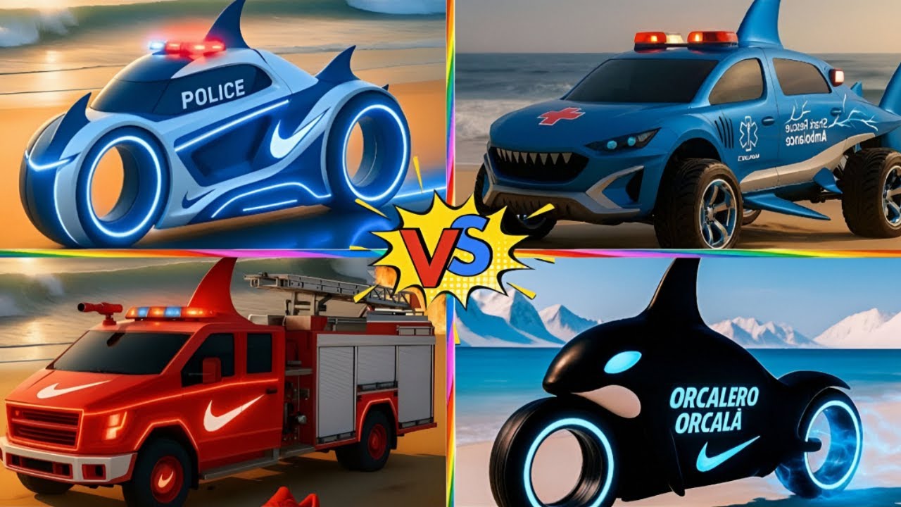 MEGA SHARK 🆚 POLICE 🆚 AMBULANCE 🆚 FIRE TRUCK 🔥 CRAZY BRAINROT | Tiles Hop EDM Rush!