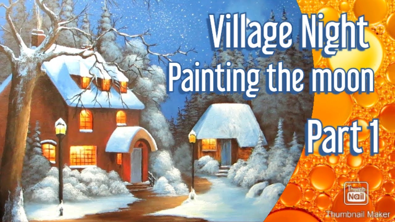 Village Night, painting the moon. Acrylic painting demo  #howto #paint #acrylic #landscape