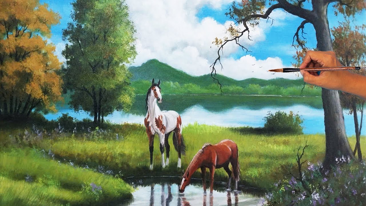Инструкция по рисованию фигуры лошади, пьющей воду.