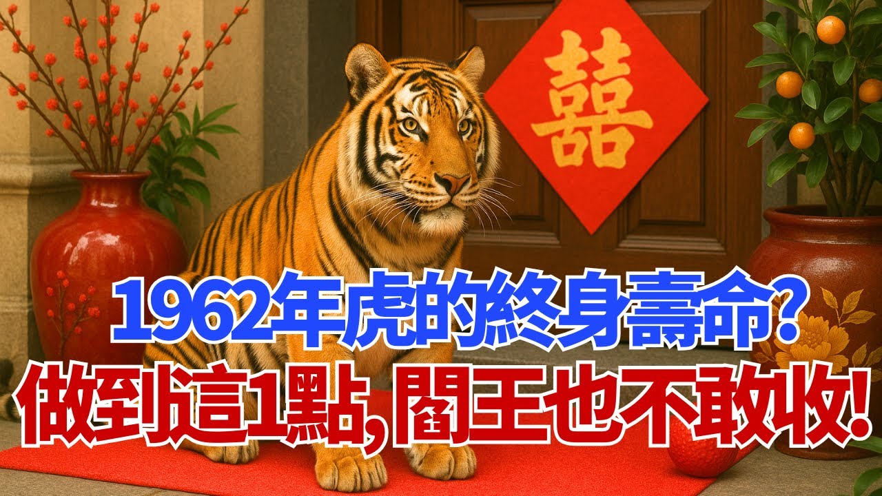 「天機洩漏！」1962年虎的『終身壽命』早已註定？命理揭秘：只要做到『這1點』，閻王也不敢收你！#1962年屬虎 #壬寅虎 #屬虎命運 #屬虎2025 #生肖命理 #運勢 #改運 #算命 #福壽