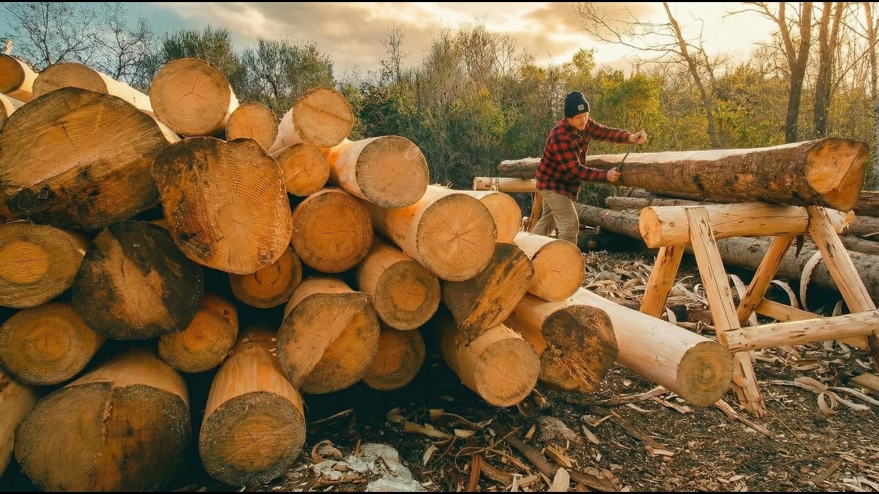 I Peeled 67 Logs for My Off Grid LOG CABIN I EP 3