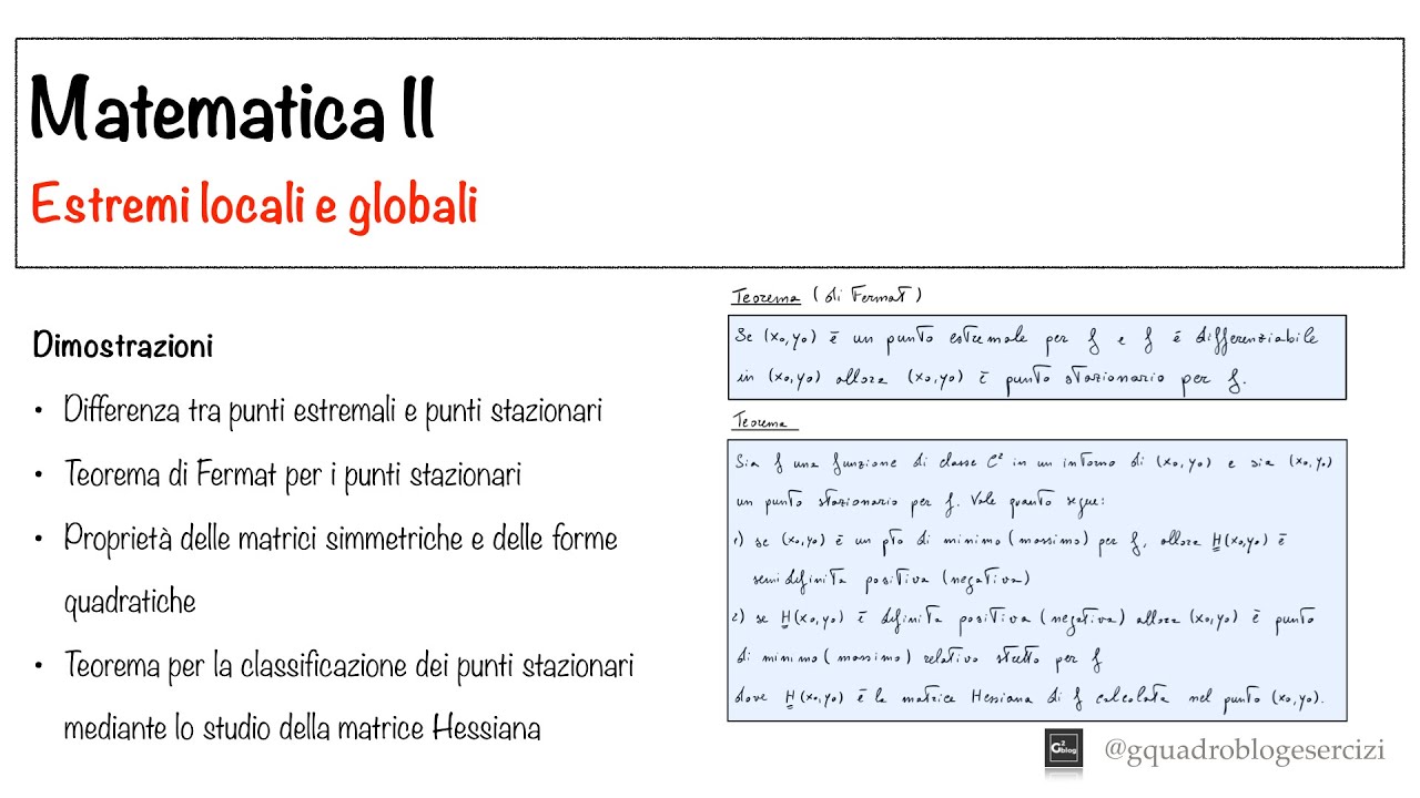 Analisi Matematica II: Estremi locali e globali - Lezione 5