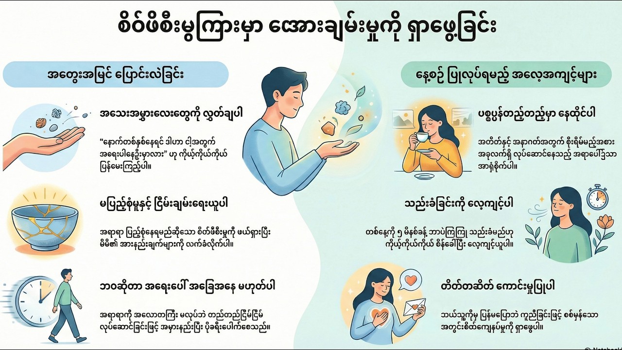 အသေးအမွှားကိစ္စများကို လွှတ်ချပြီး စိတ်အေးချမ်းမှု ရှာဖွေခြင်း
