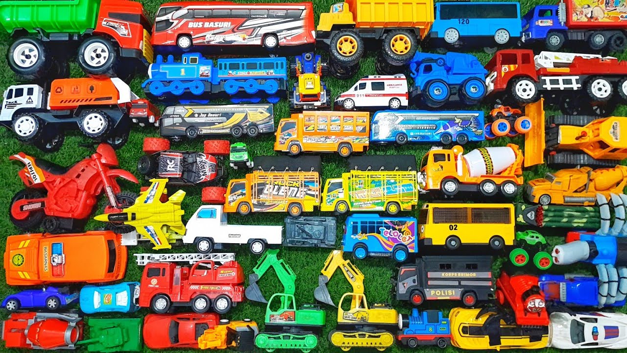 Bus, Mobil Jeep, Kereta Thomas, Mobil Polisi, Monster Train, Truk Oleng, Bus Tayo, McQueen, Pesawat