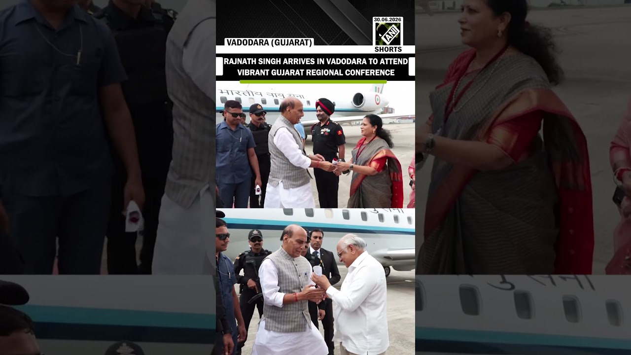 Defence Min Rajnath Singh arrives in Vadodara to attend Vibrant Gujarat Regional Conference 2026