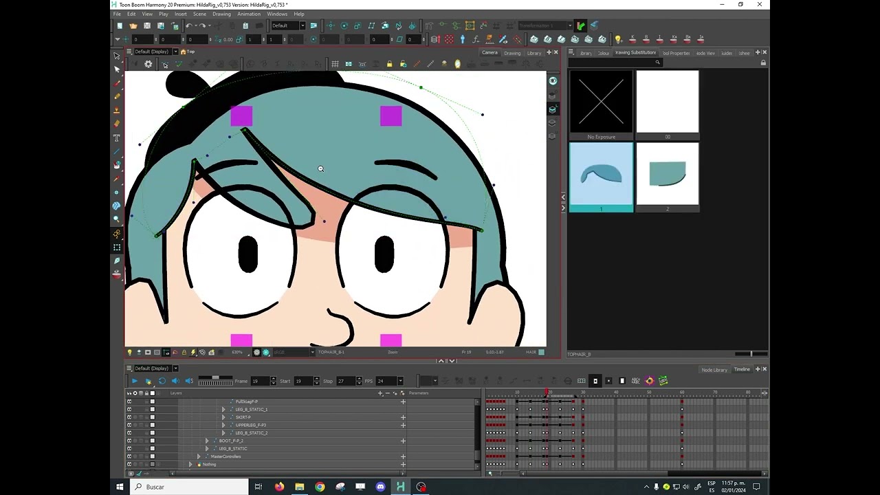 Toon Boom - Hilda Rigging 19 - Ajustar keyframes del giro