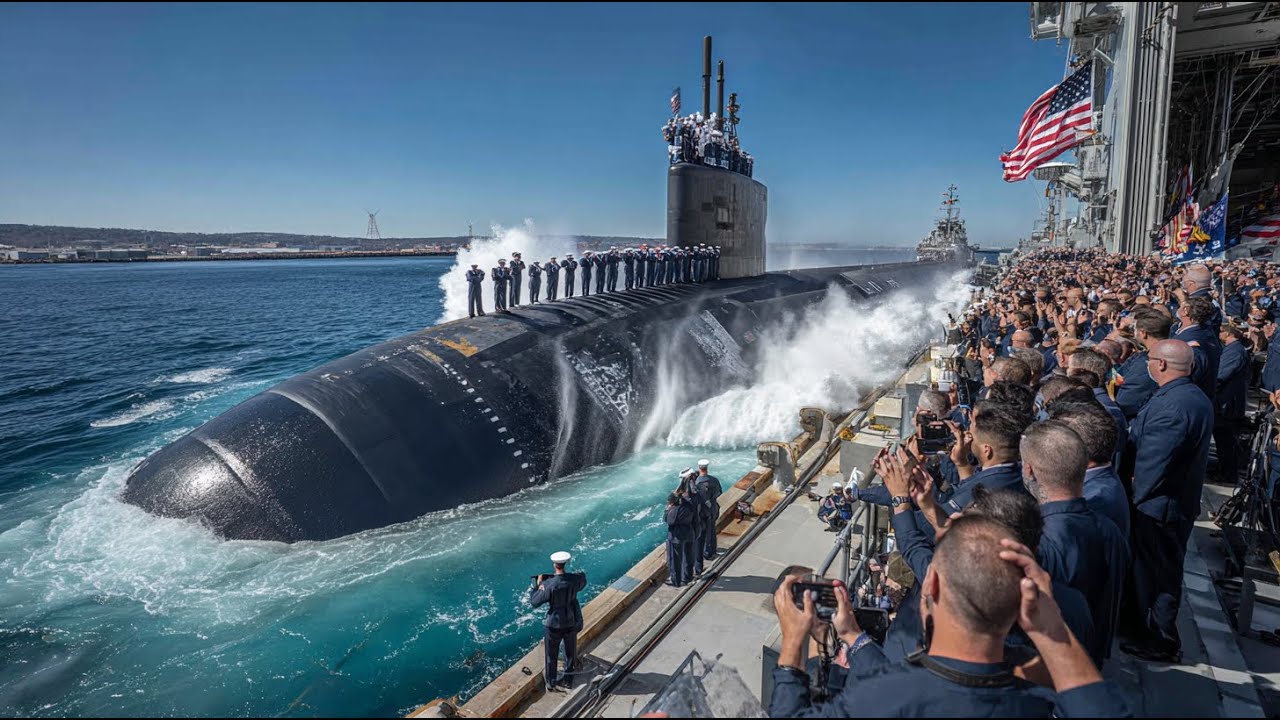 How US Navy Launches Its Brand New Submarine Onto The Sea