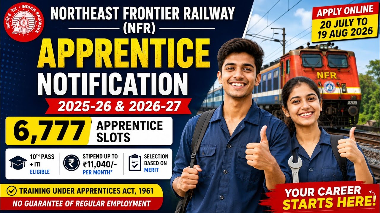 6,777 Posts | Northeast Frontier Railway (NFR) Act Apprentice Notification 