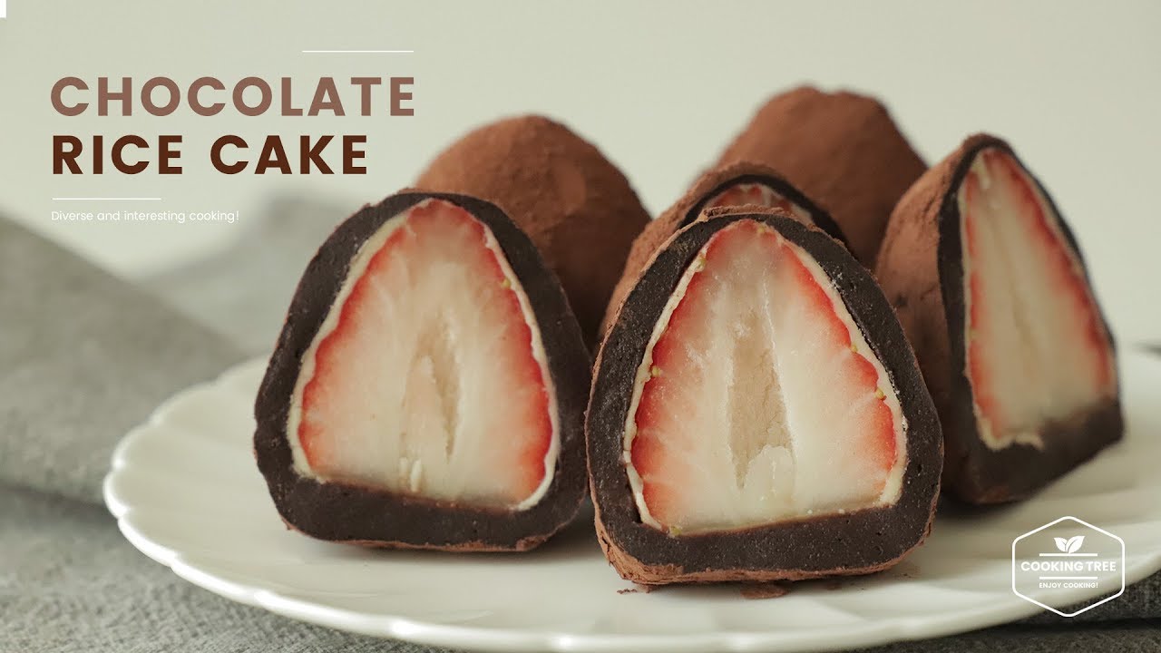 딸기 초콜릿 찹쌀떡 만들기٩(ˊᗜˋ*)و : Strawberry Chocolate Rice cake :  いちごチョコレートもち | Cooking tree