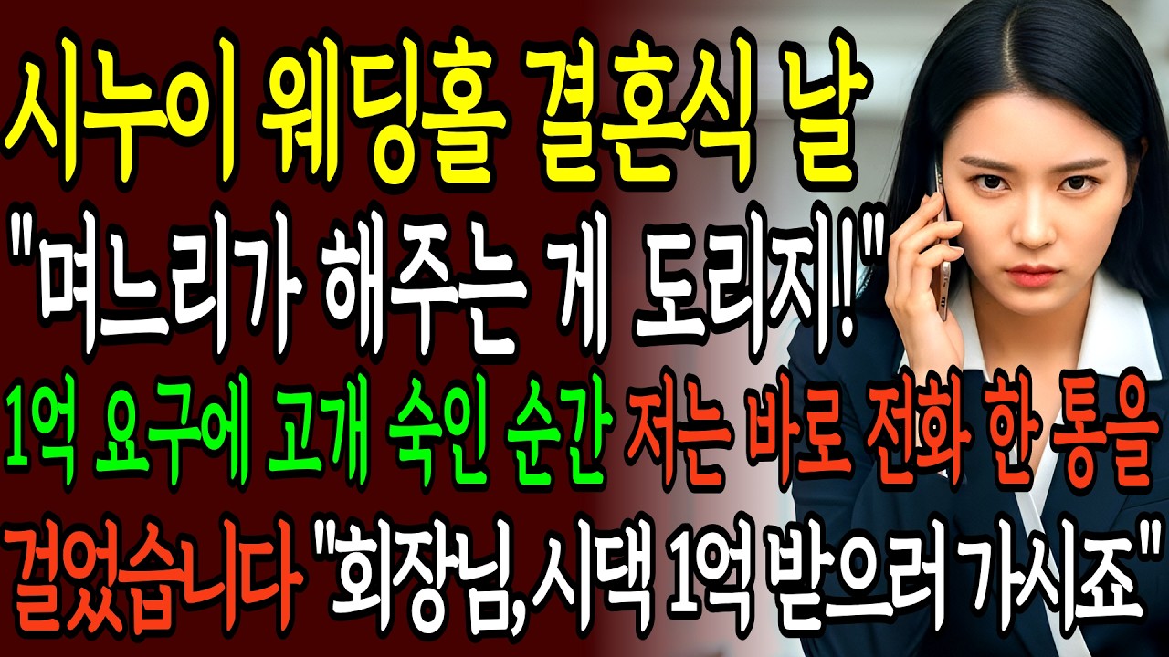 시누이 웨딩홀 결혼식 비용을 며느리 친정에 대신 내달라는 시어머니, 그날 시댁은 최악의 굴욕을 당하는데…ㅣ인생사연ㅣ사이다사연ㅣ노후사연ㅣ고부갈등ㅣ오디오북ㅣ반전사연