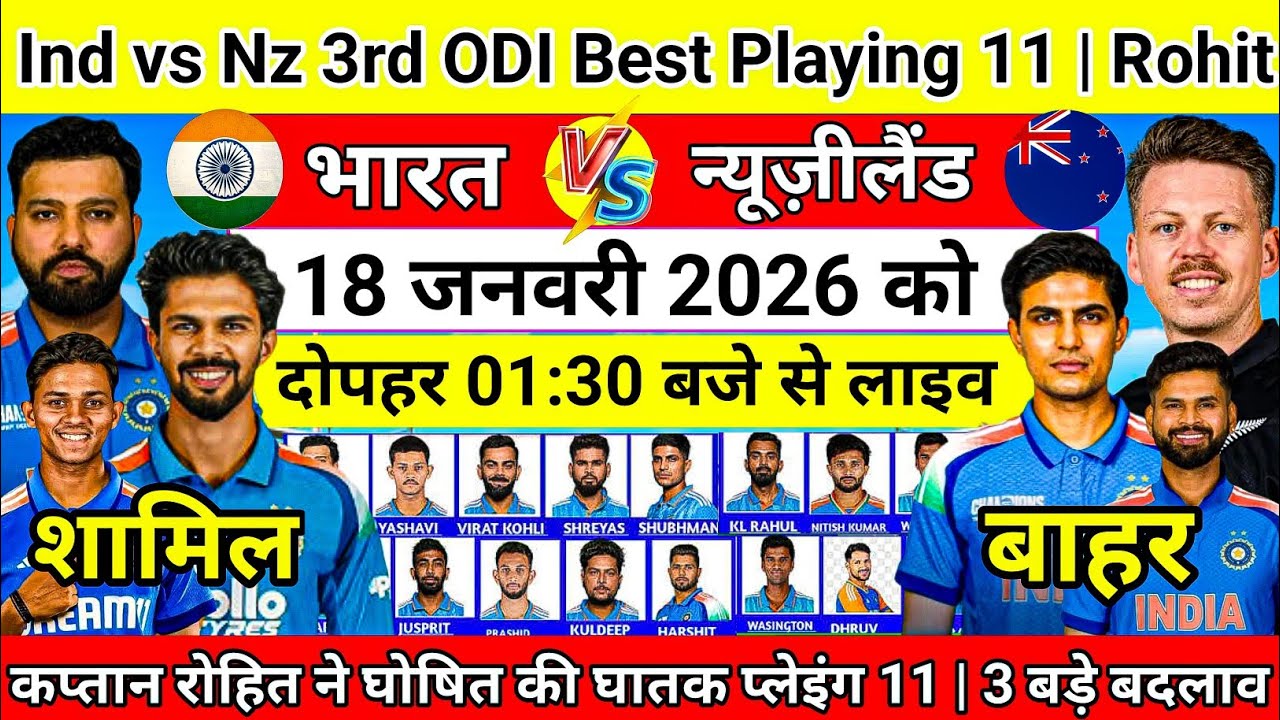 India vs Newzealand 3rd ODI Best Playing 11| कप्तान रोहित ने घोषित की घातक प्लेइंग 11|3-3 बड़े बदलाव