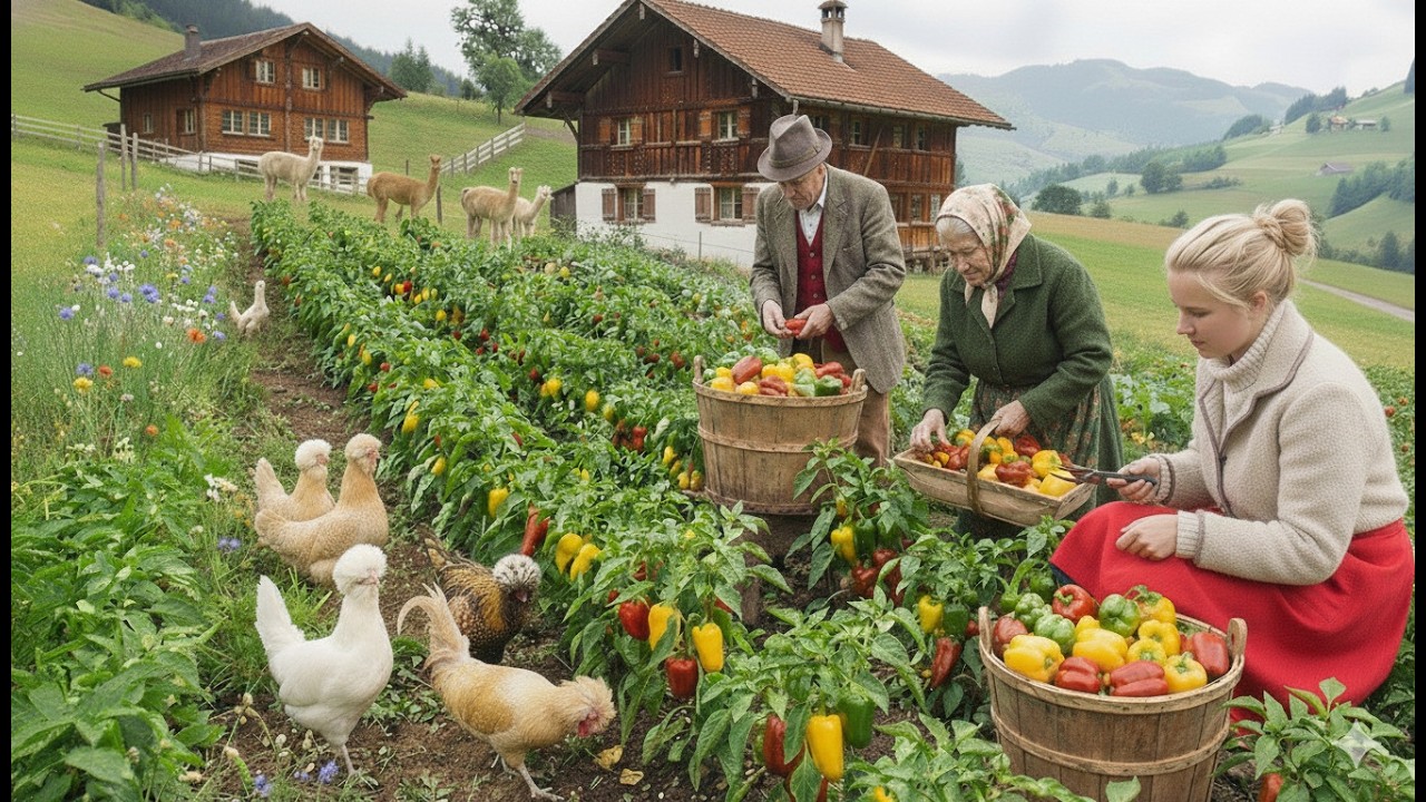The most beautiful village in Switzerland. Harvesting fruits and vegetables and raising livestock.