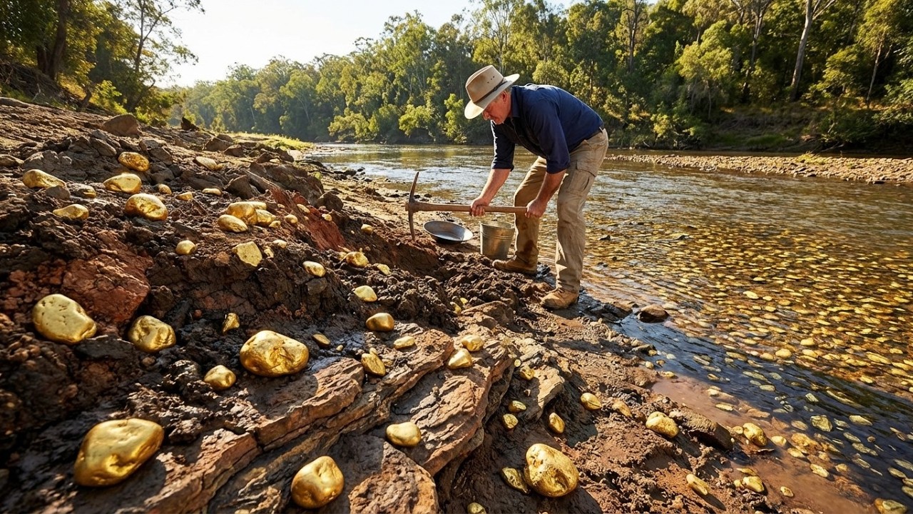 Treasure Hunt! Digging Gold Nuggets and Colorful Gems in the River