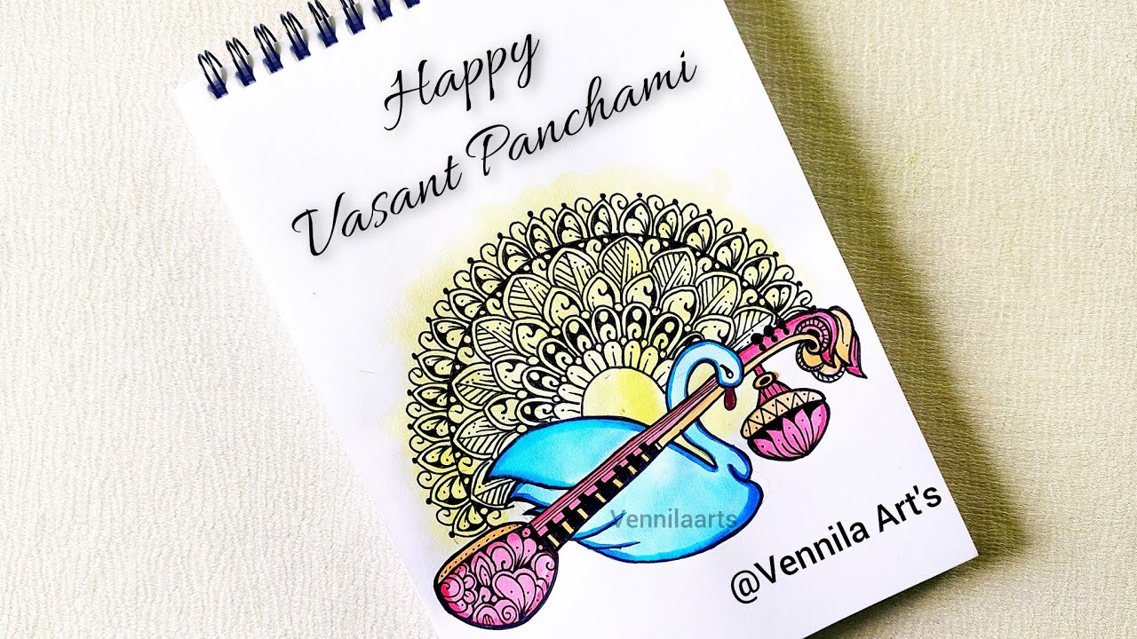 Vasant Panchami Mandala Art|Colourful Mandala Art|Vasant Panchami drawing|veena mandala art|mandala.