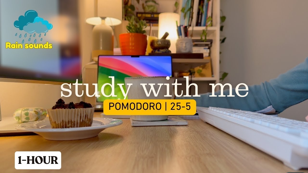 1-HR STUDY WITH ME  📚 Productive Deep Work Session | Heavy Rain Ambience | Pomodoro 25/5