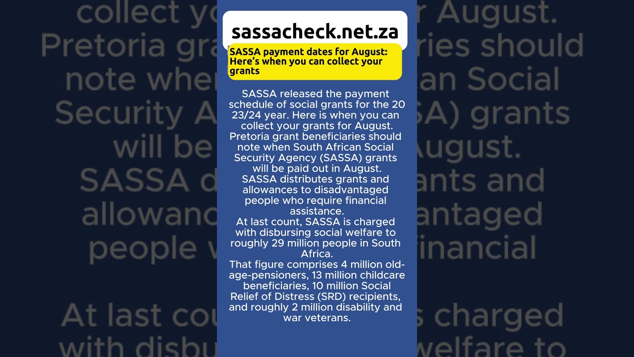 SASSA payment dates for August: Here&rsquo;s when you can collect your grants #sassa #shortsfeed