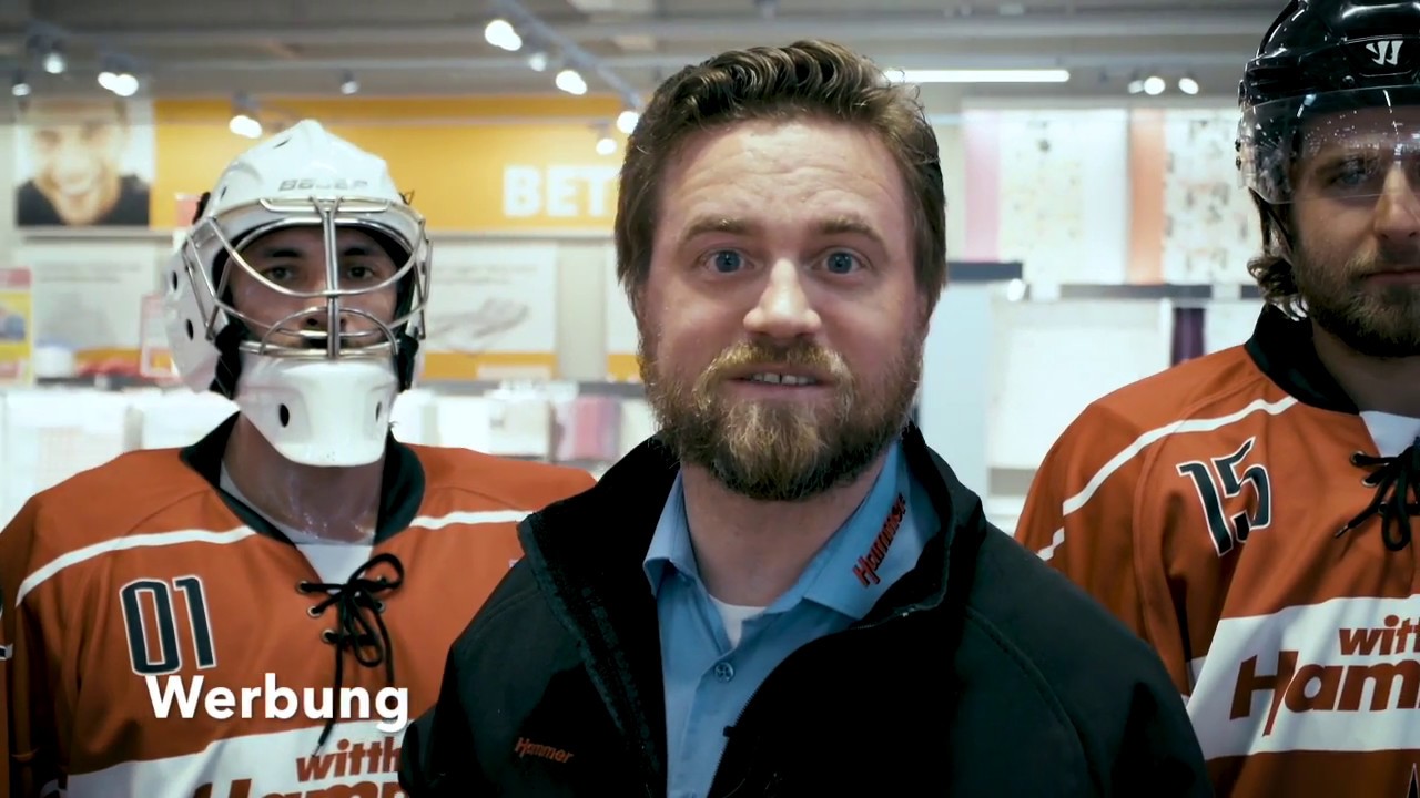 Werbespot Bodenbel&auml;ge und Eishockey - Witthus Hammer Heimtex Fachmarkt mit den Weserstars Bremen