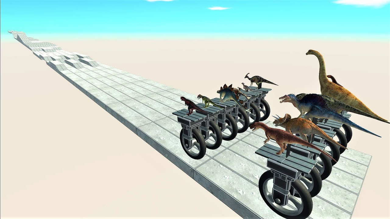All dinosaurs race on bikes. Long straight course! - Animal Revolt Battle Simulator