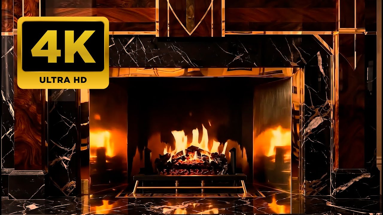 🔥Luxurious Art Deco Fireplace | Elegant Marble & Soothing Flames 4K
