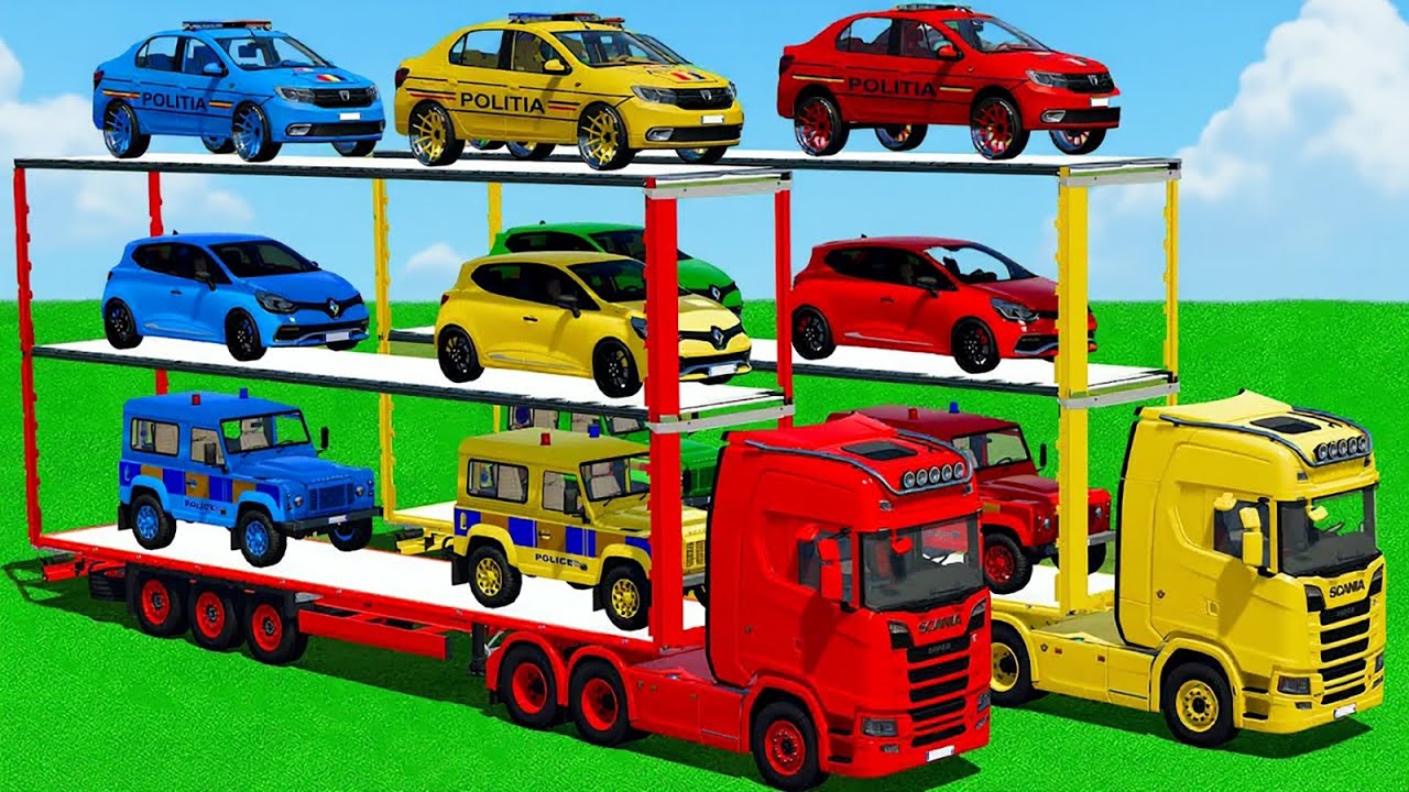 TRANSPORTING POLICE - DACIA DUSTER & DACIA LOGAN CARS WITH BUSES - Farming Simulator 22