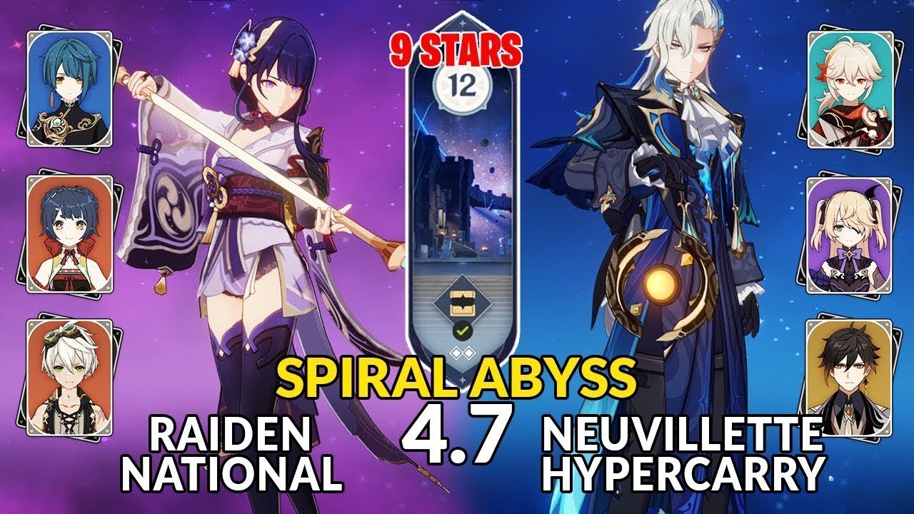 New 4.7 Spiral Abyss│Raiden National & Neuvillette Hypercarry | Floor 12 - 9 Stars | Genshin Impact