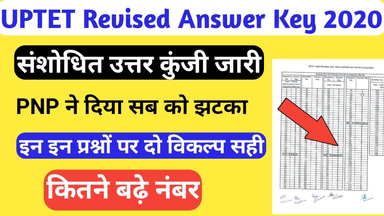 UPTET 2019 Revised Answer key जारी । पीएनपी ने दिया झटका। इन प्रश्नों पर दो विकल्प सही