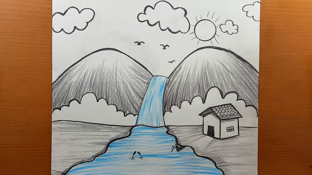 Como desenhar uma imagem de paisagem com um lápis com muita facilidade | desenhos para desenhar