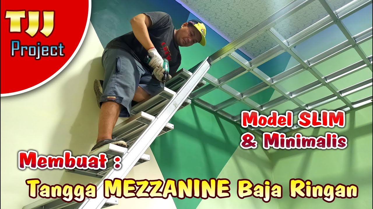 MEMBUAT TANGGA LANTAI TINGKAT BAJA RINGAN model slim dan minimalis , Project mezzanine