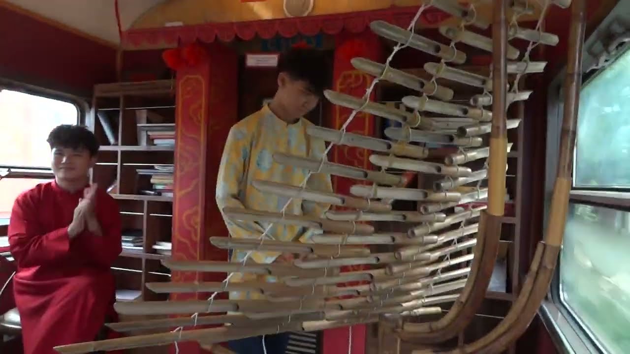 T'rung (bamboo xylophone) on the Scenic Train from Da Nang to Hue, Vietnam June 2025