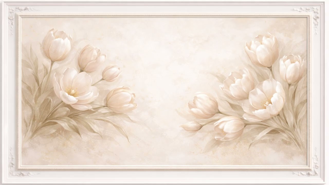 Ivory Tulip Floral Art 4K | Elegant Neutral Flower TV Art Background Display Decor