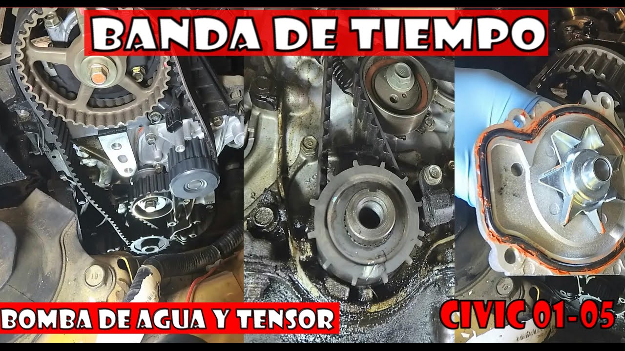 Como cambiar la banda de tiempo, bomba de agua y tensor (Honda civic 2001-05)