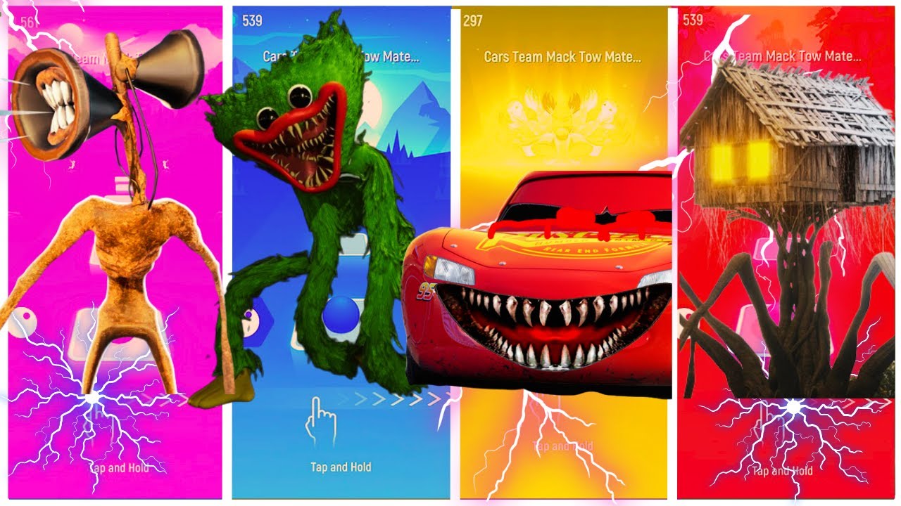 Siren Head 🆚Huggy Wuggy 🆚 Mcqueen Eater Spider Cars 🆚 Spider House Head 🎶Tiles Hop EDM Rush!
