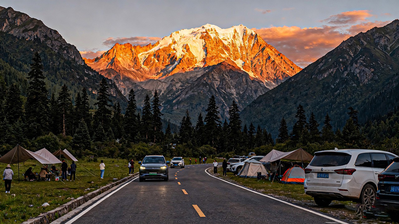 4K HDR Golden Hour Scenic Drive: Western Sichuan&rsquo;s Hidden Gem with Snowy Peaks