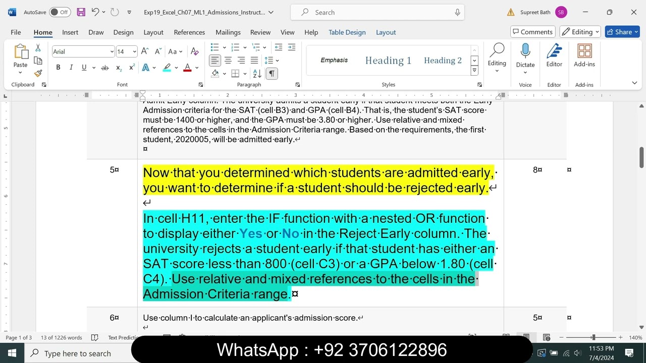 Exp19_Excel_Ch07_ML1_Admissions | Exp19 Excel Ch07 ML1 Admissions | @HomeWork Solution