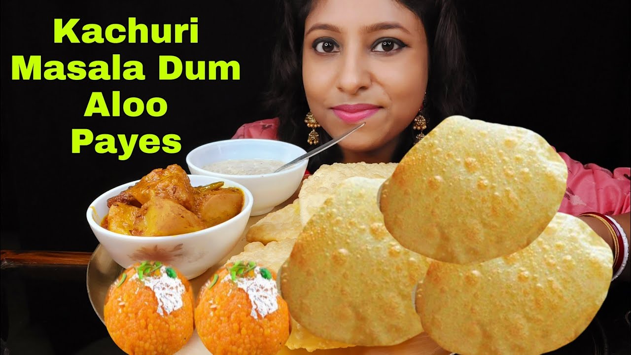 Eating Show -Kachuri/Puri, Spicy Masala Dum Aloo, Simai Payes, Laddoo|Poulamieatingshow|Mukbang|ASMR