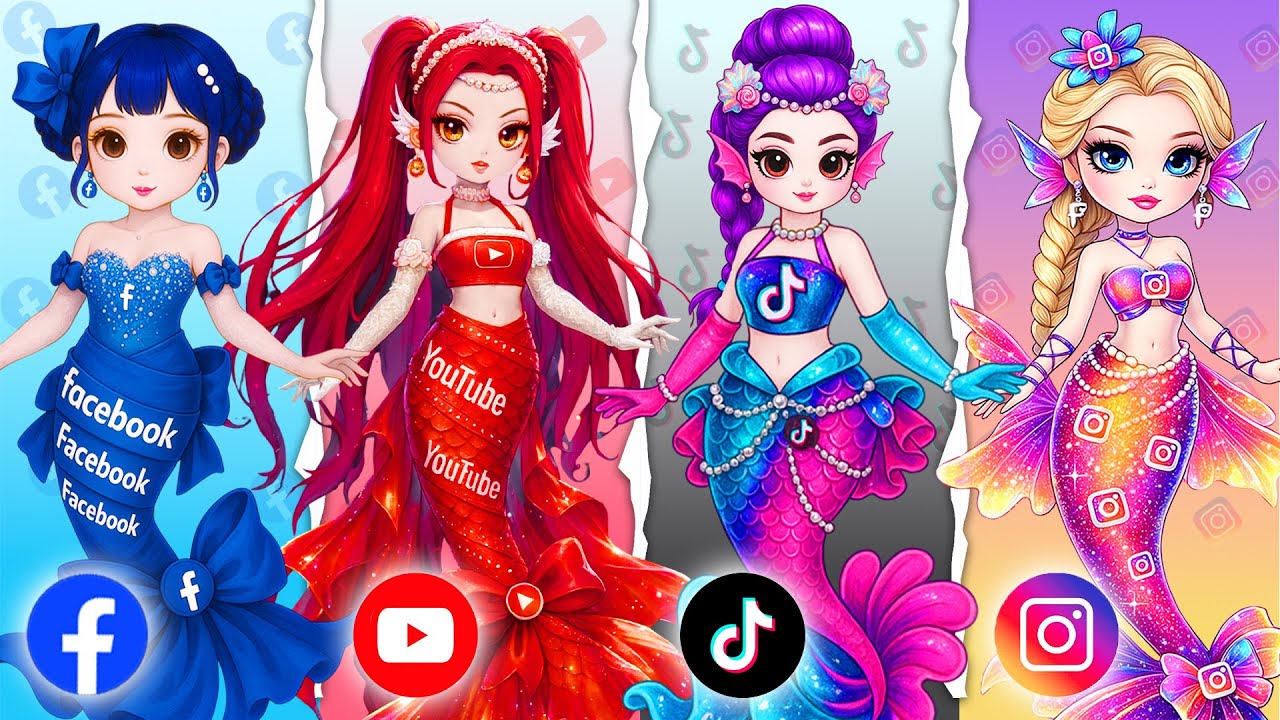 K Pop Paper DIY 💖 Social Media Mermaid Makover for Rumi, Mira & Zoey 🎀 Hana Dolls