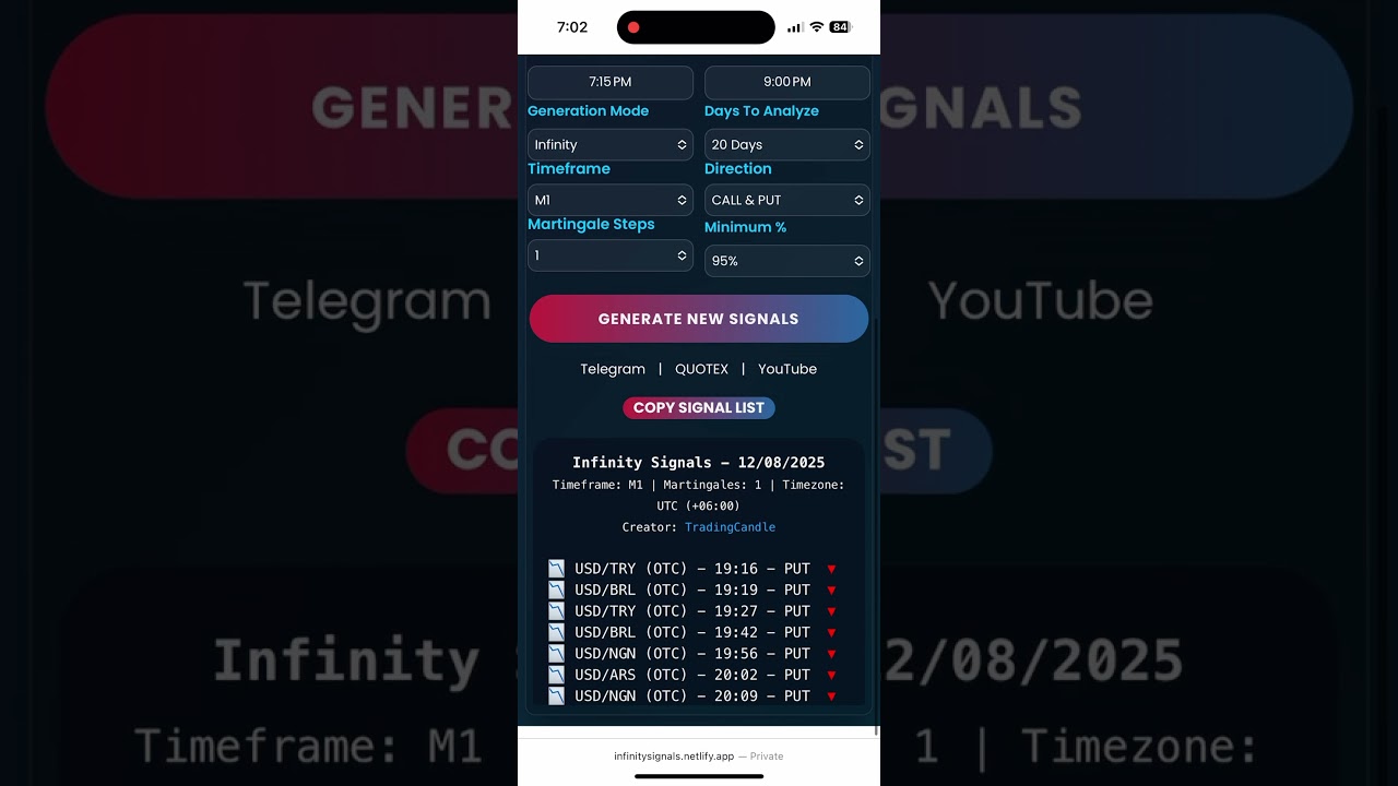 Generate BEST Quotex OTC Advance Signals for FREE with Infinity BOT