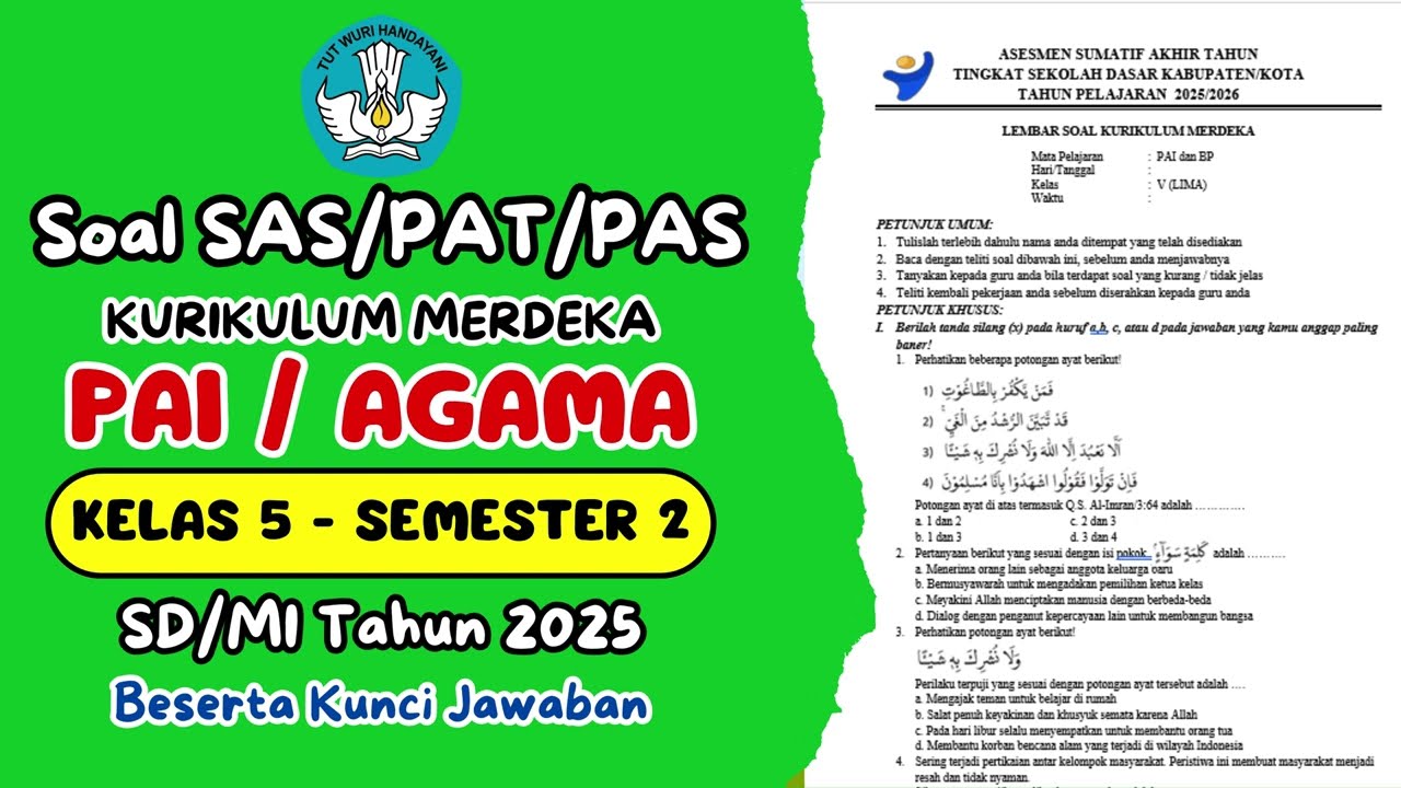Soal SAS/PAT/PAS - PAI Agama Kelas 5 Semester 2 SD | Tahun 2025 | Kunci Jawaban