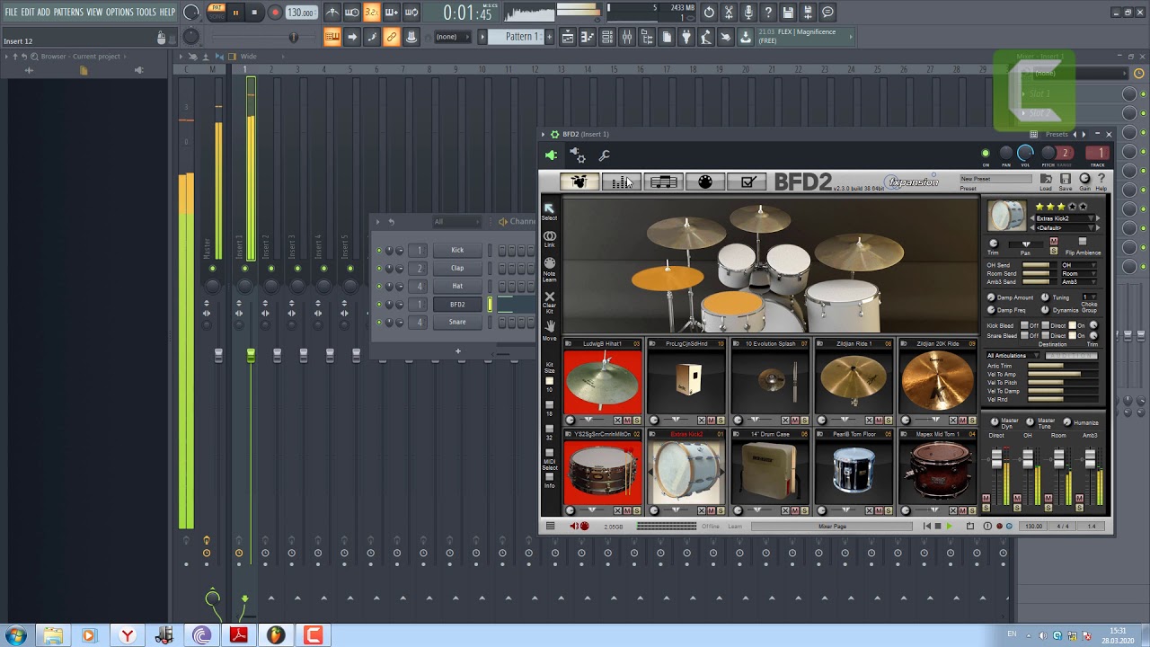Как направить каналы микшера сэмплера BFD 2 на микшер FL studio 20.1